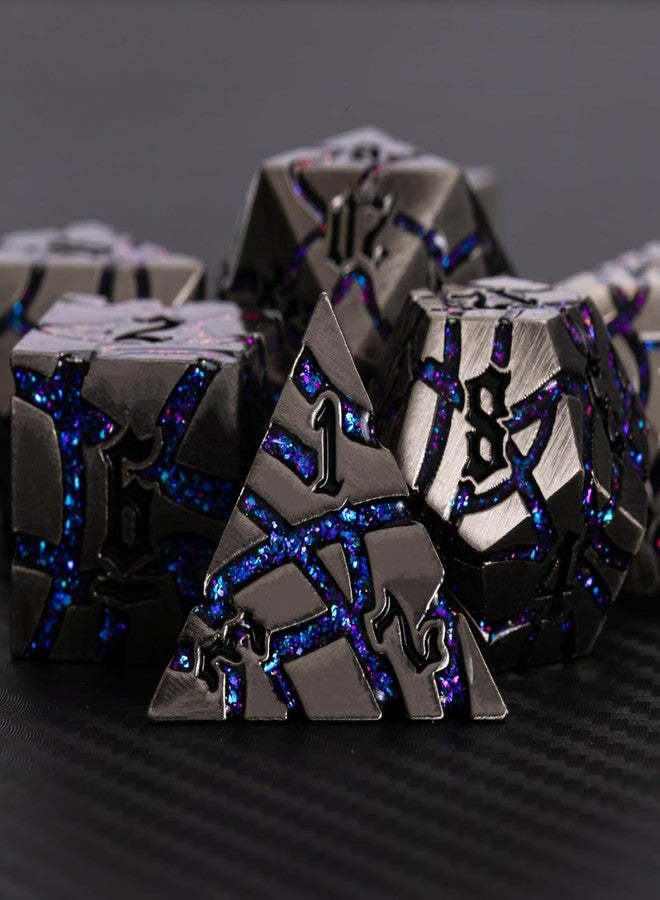Maywin Metal Dice Set D&D,Crack Metallic DND Dice Set with Box, Metal Glitter RPG Dice for Dungeons and Dragons Table Game(Antique Silver Violet) - Image 4